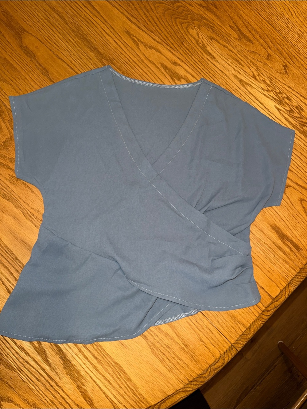 Blue Wrap-Front Women’s Top